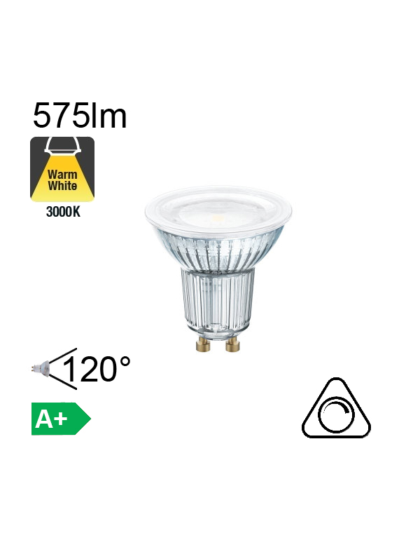 Spot LED GU10 575lm 3000K 120° Dimmable