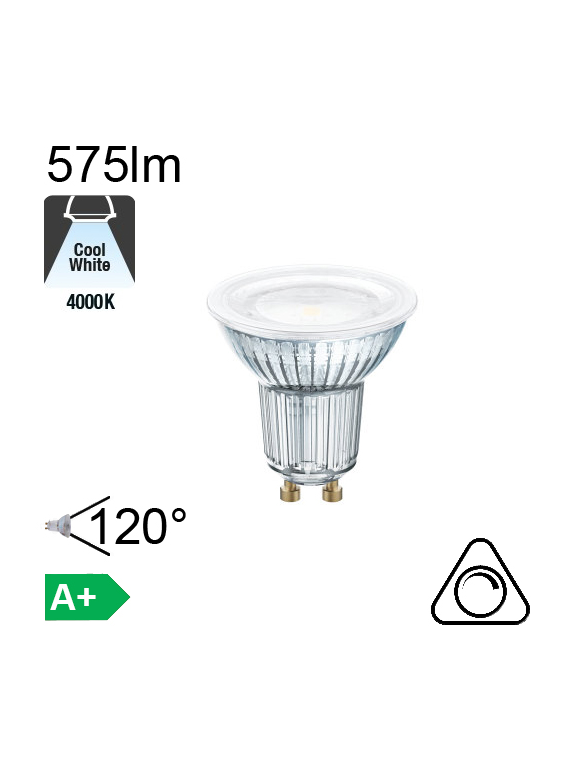 Spot LED GU10 575lm 4000K 120° Dimmable