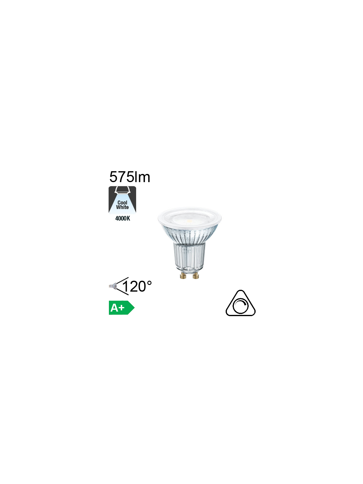 Spot LED GU10 575lm 4000K 120° Dimmable