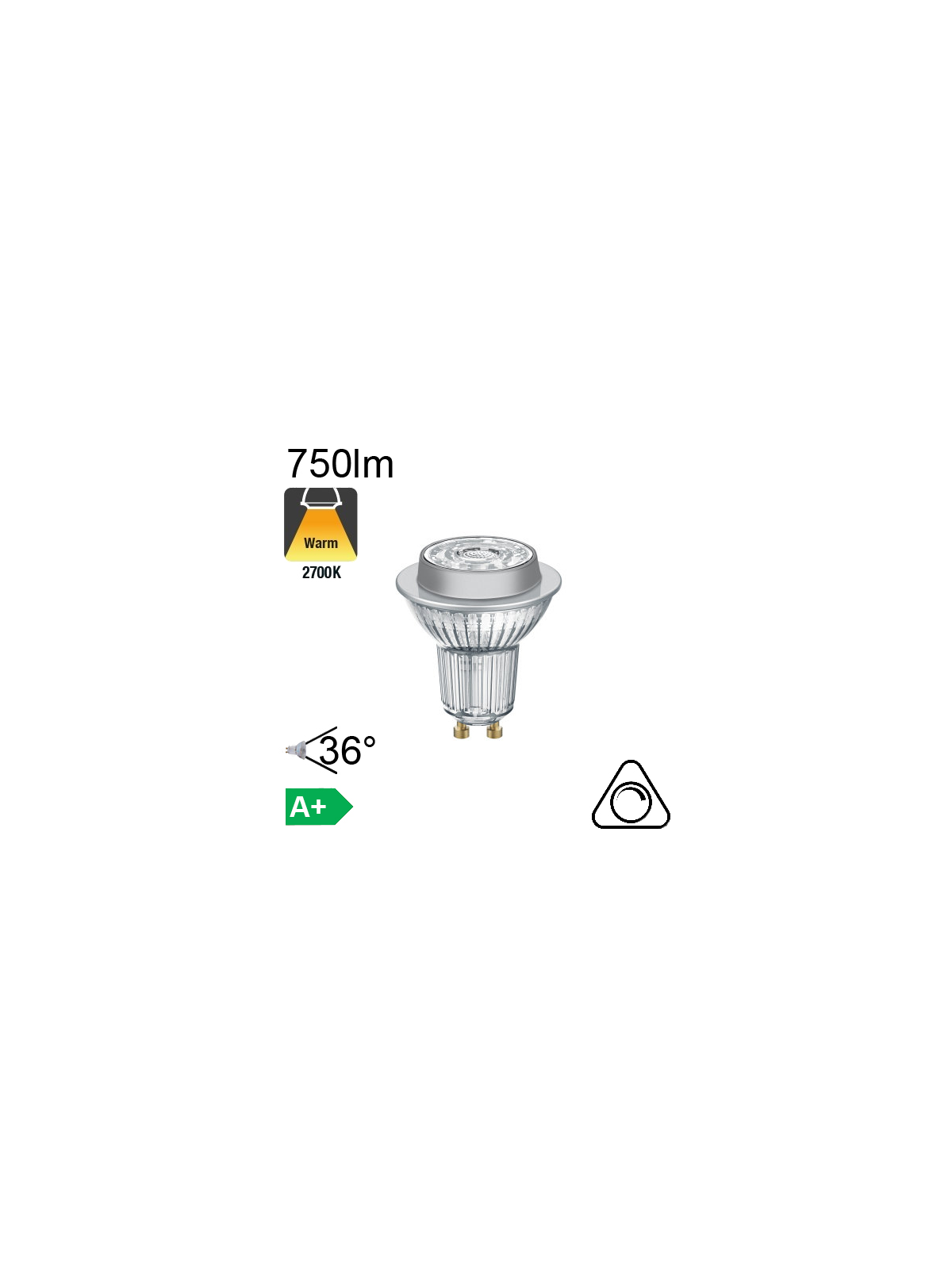 Spot LED GU10 750lm 2700K 36° Dimmable