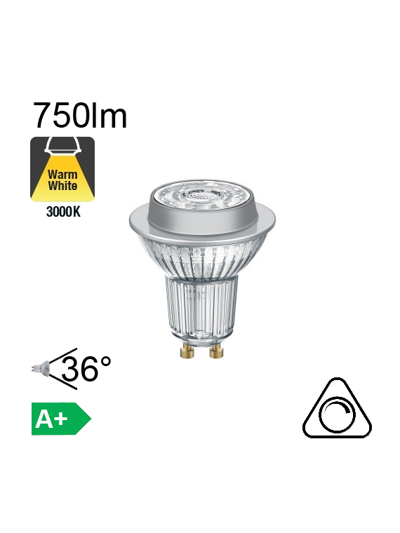 Spot LED GU10 750lm 3000K 36° Dimmable