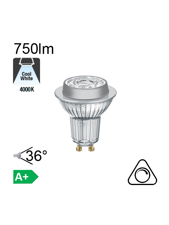 Spot LED GU10 750lm 4000K 36° Dimmable