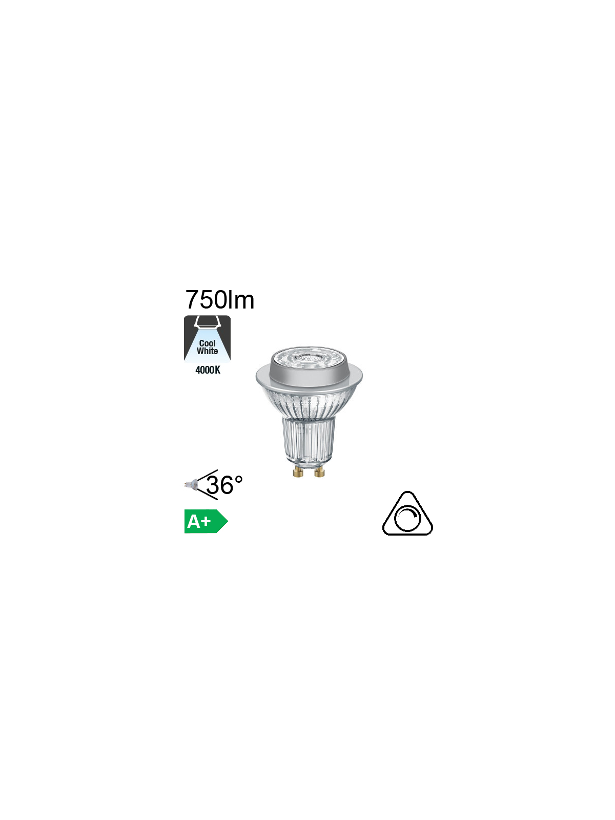 Spot LED GU10 750lm 4000K 36° Dimmable