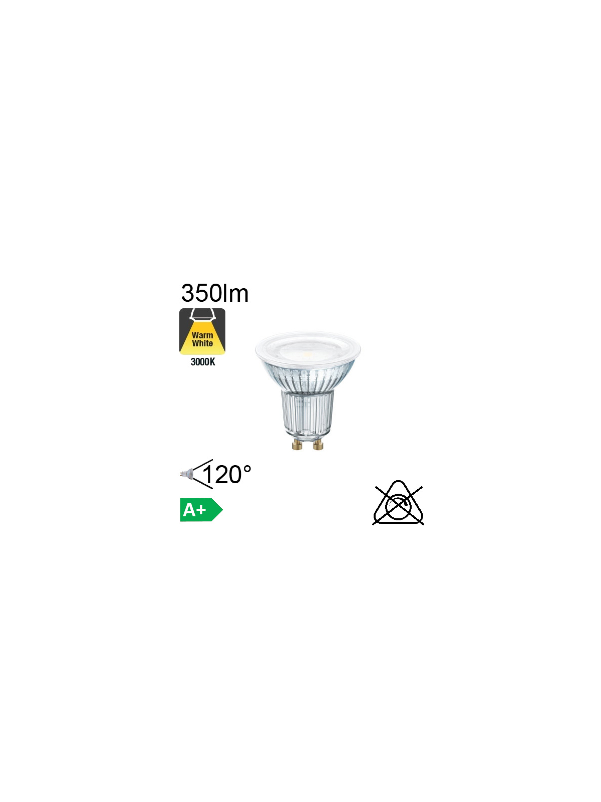 Spot LED GU10 350lm 3000K 120°