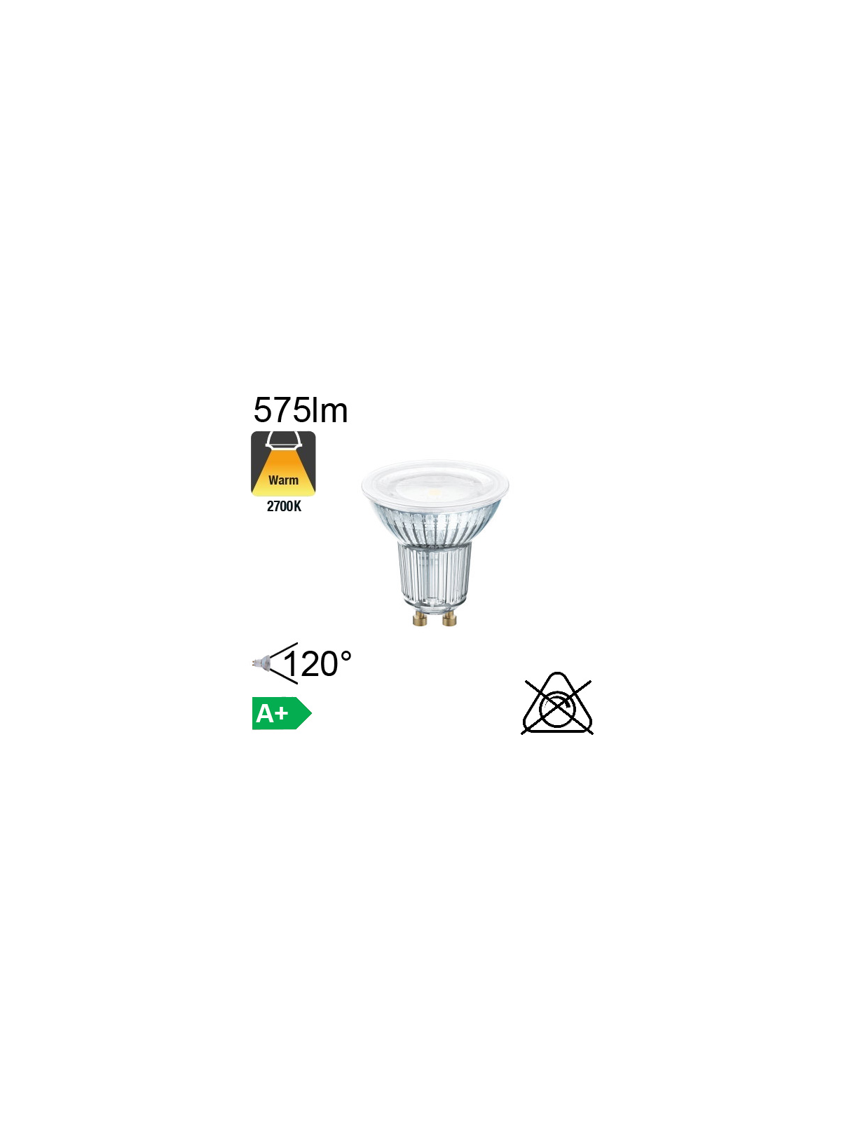 Spot LED GU10 575lm 2700K 120°