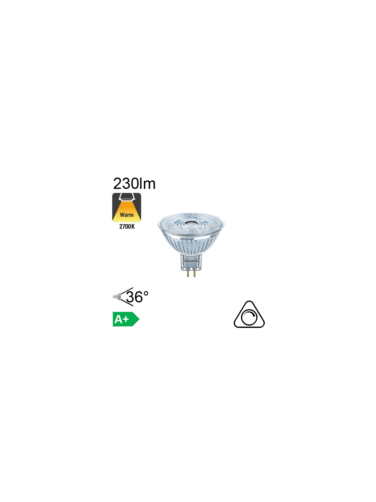 MR16 LED GU5.3 230lm 2700K 36° Dimmable