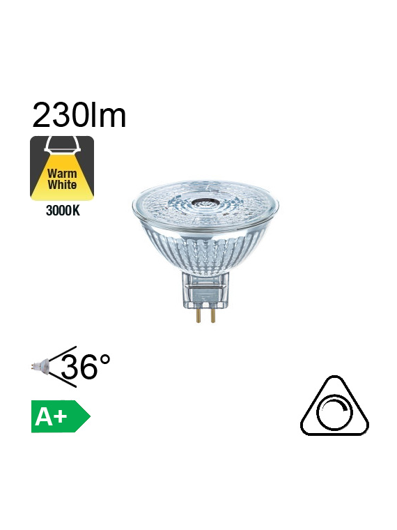 MR16 LED GU5.3 230lm 3000K 36° Dimmable