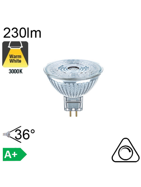 MR16 LED GU5.3 230lm 3000K 36° Dimmable