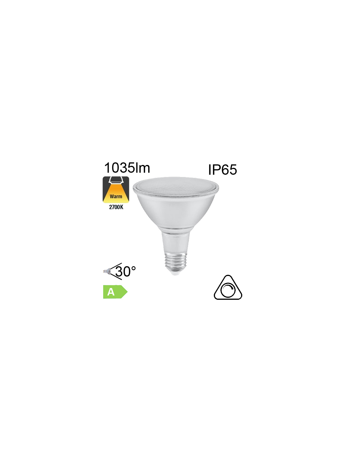 Spot PAR38 LED IP65 E27 1035lm 30° 2700K Dimmable