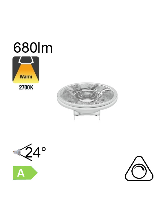 AR111 LED G53 680lm 24° 2700K Dimmable