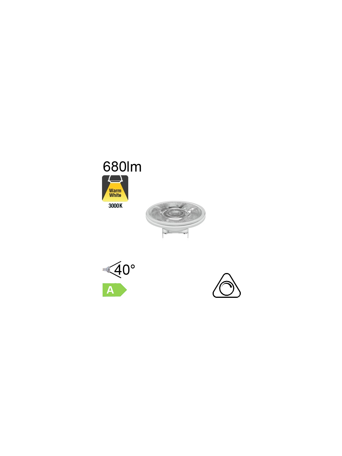 AR111 LED G53 680lm 40° 3000K Dimmable