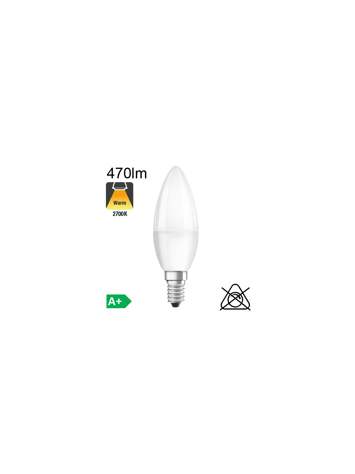 Flamme LED E14 470lm 2700K