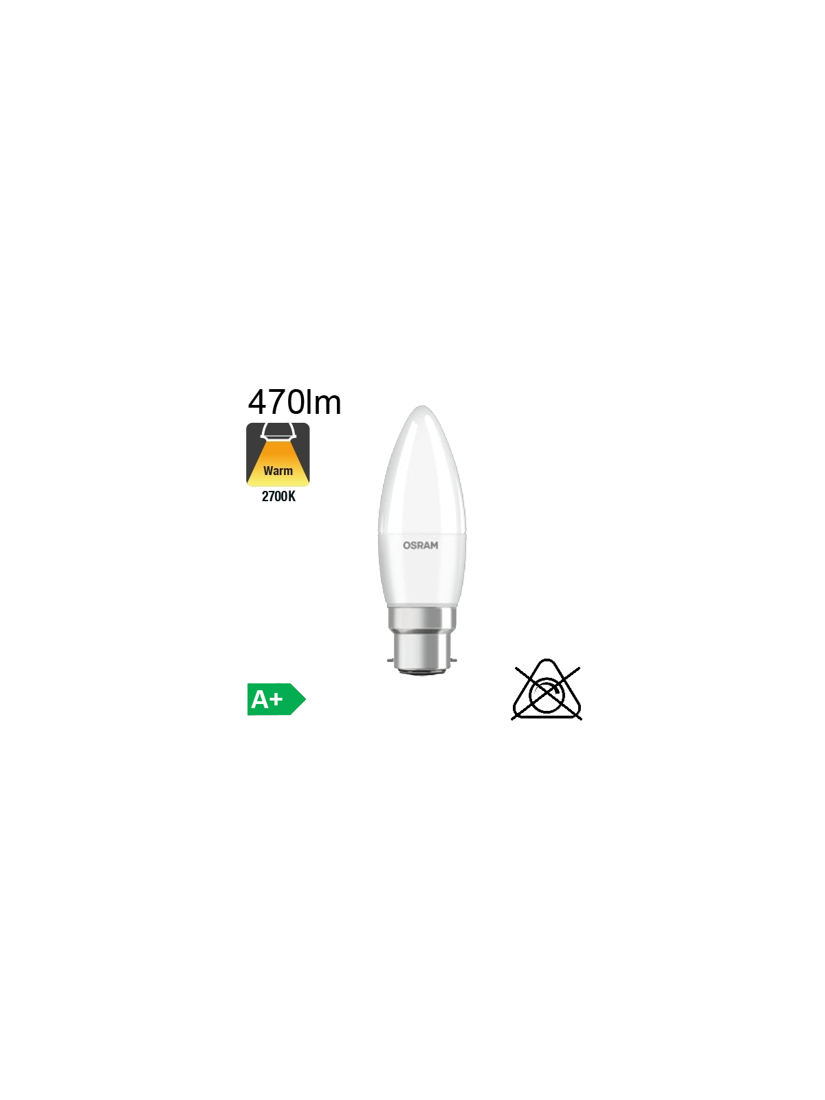 Flamme LED B22 470lm 2700K