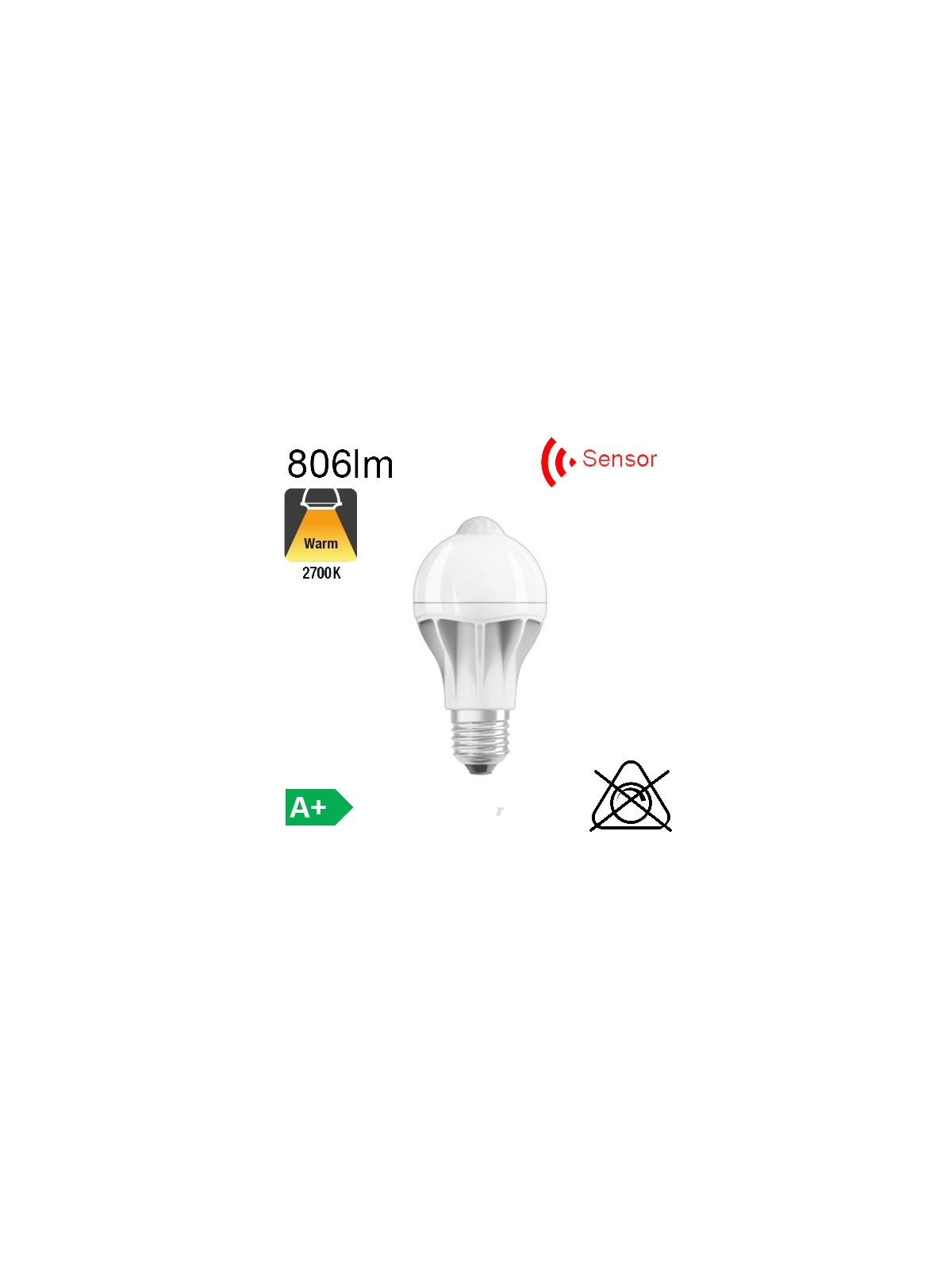 Standard Motion Sensor LED E27 806lm 2700K