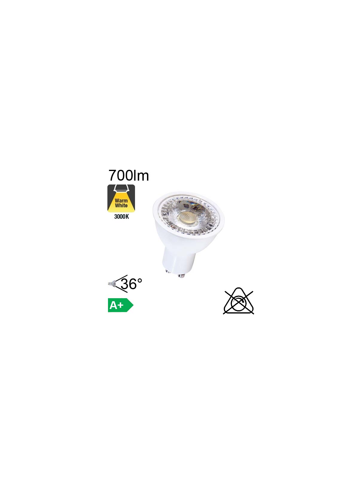 Spot LED GU10 650lm 3000K 36°