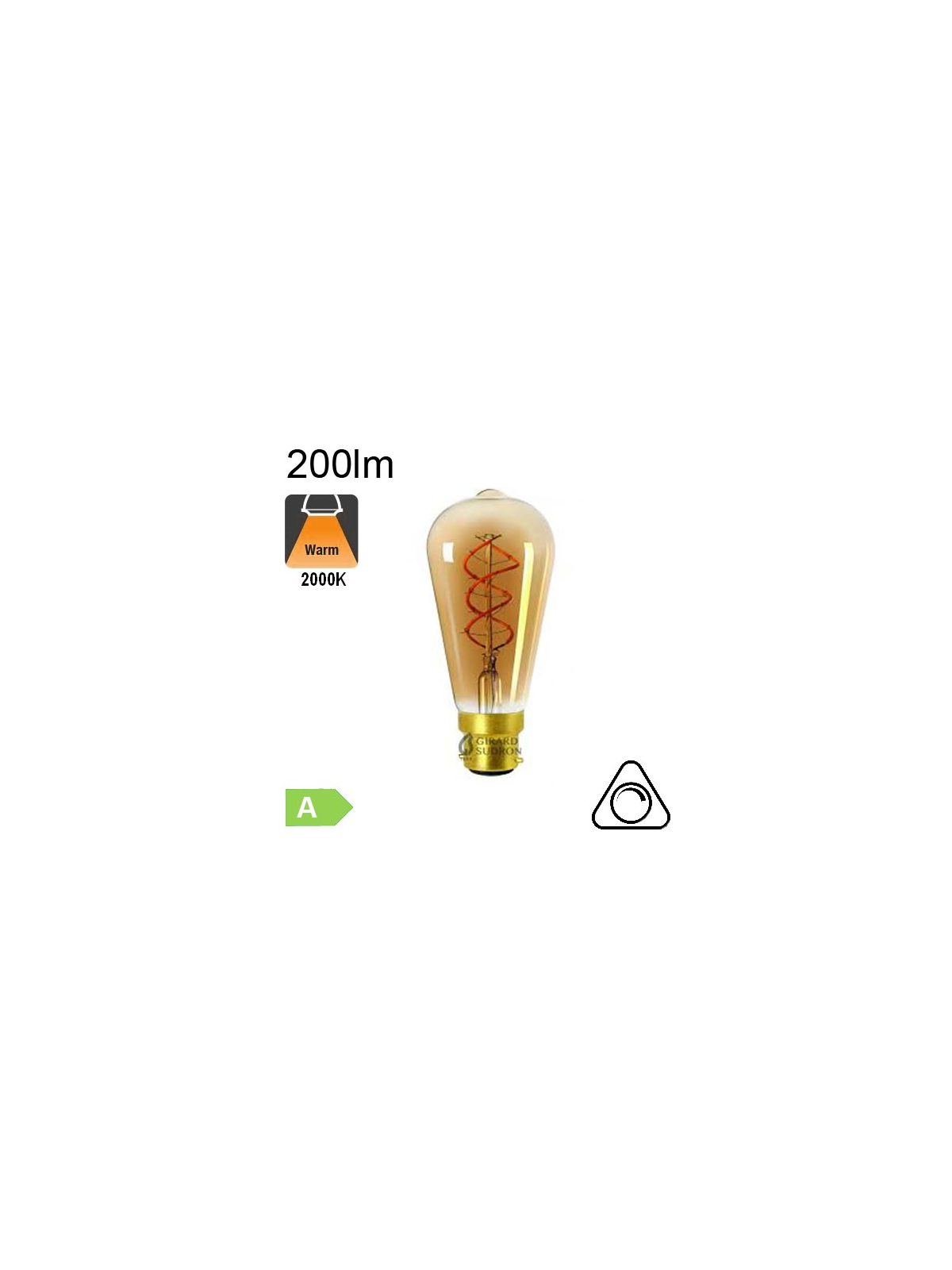 Edison Twisted Ambrée Filament LED B22 4W 200lm 2000K Dimmable