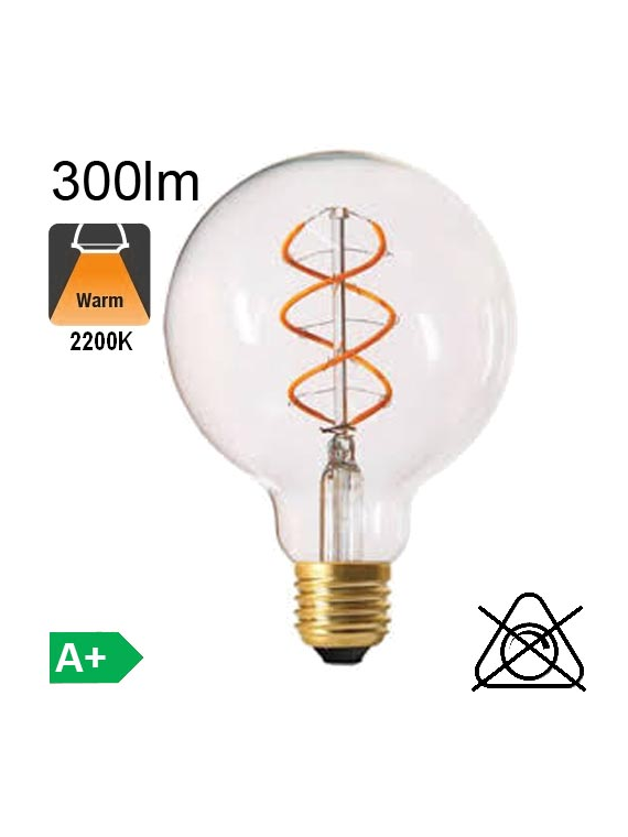 Globe Ø95 Filament Twisted LED Clair E27 5W 300lm 2200K