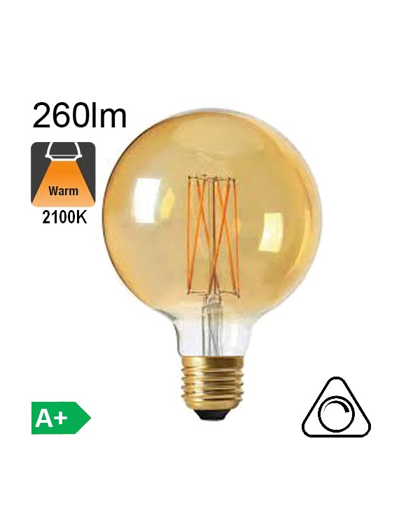 Globe Ø95 Filament LED Ambré 4W E27 2100K 260lm Dimmable