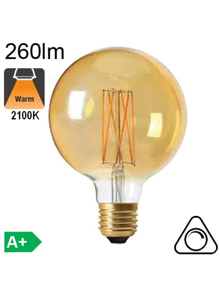 Globe Ø95 Filament LED Ambré 4W E27 2100K 260lm Dimmable