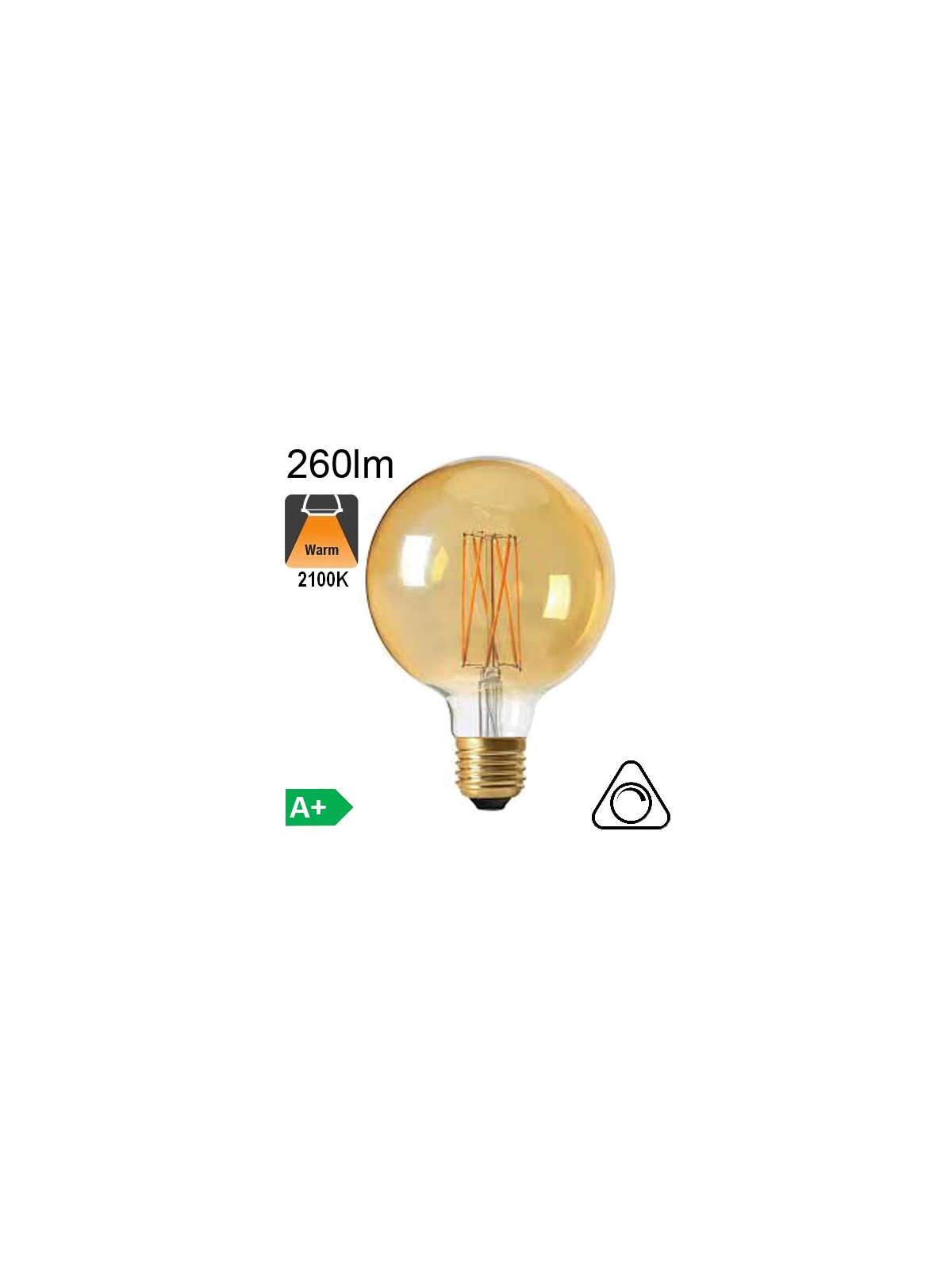 Globe Ø95 Filament LED Ambré 4W E27 2100K 260lm Dimmable