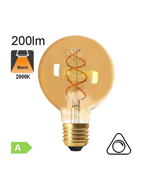 Globe Ø95 Filament Twisted LED Ambré E27 200lm 2000K Dimmable