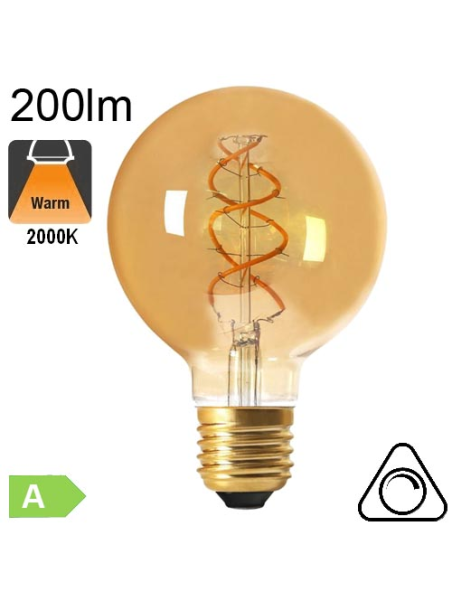 Globe Ø95 Filament Twisted LED Ambré E27 200lm 2000K Dimmable