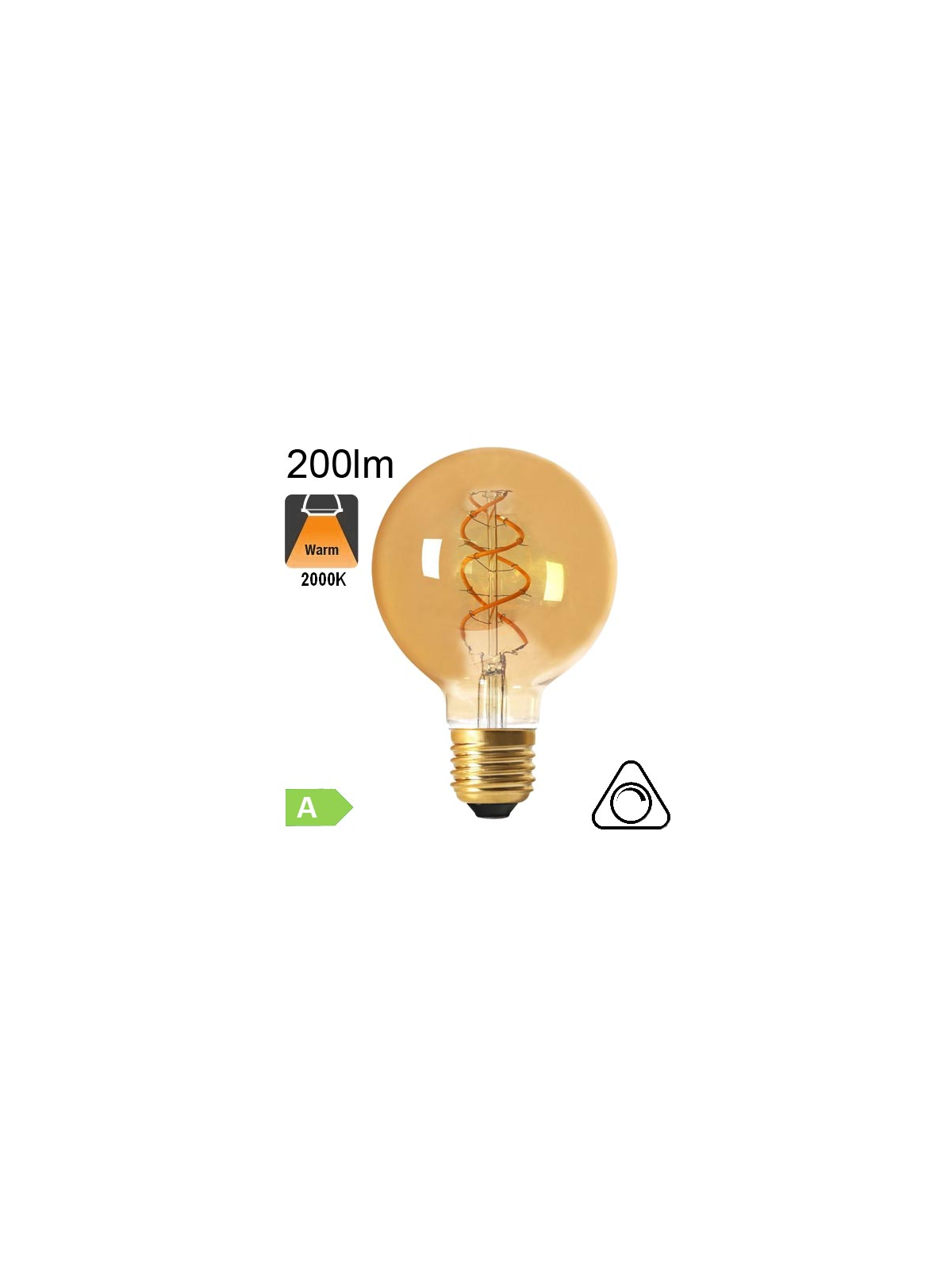 Globe Ø95 Filament Twisted LED Ambré E27 200lm 2000K Dimmable