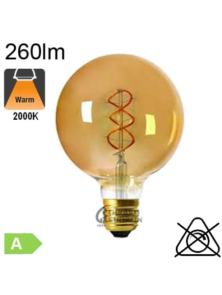 Globe Twisted Ambrée LED Ø125 E27 260lm 2000K Dimmable