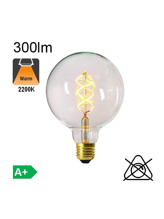 Globe Ø125 Filament Twisted LED Clair E27 300lm 2200K