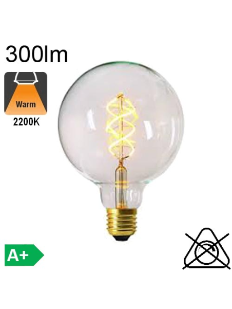 Globe Ø125 Filament Twisted LED Clair E27 300lm 2200K