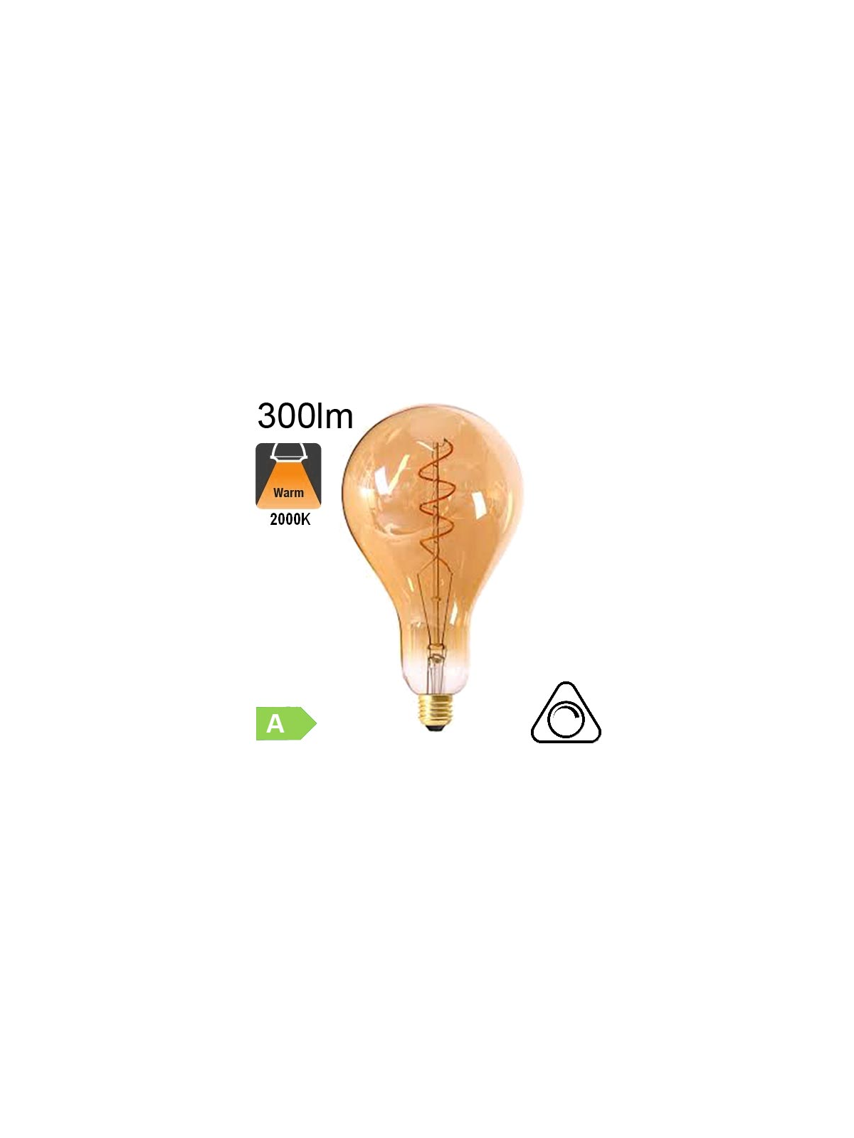 Géante Twisted Ambrée LED E27 300lm 2000K Dimmable