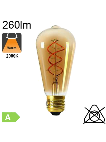 Edison ST64 Twisted LED Ambrée E27 260lm 2000K