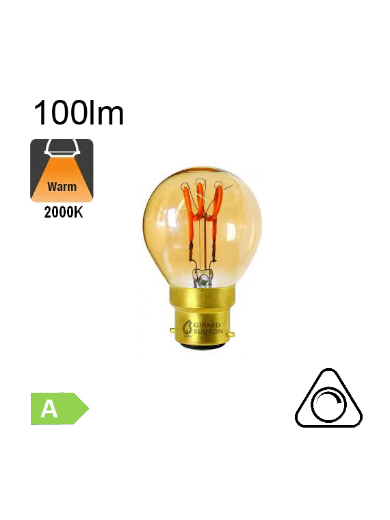 Sphérique Filament Loops LED B22 100lm 2000K Ambrée Dimmable