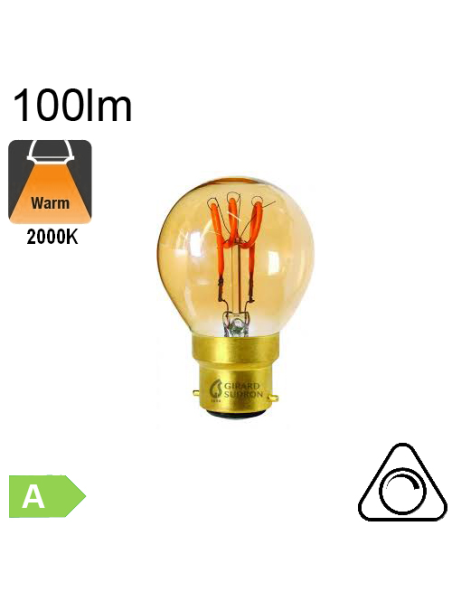 Sphérique Filament Loops LED B22 100lm 2000K Ambrée Dimmable