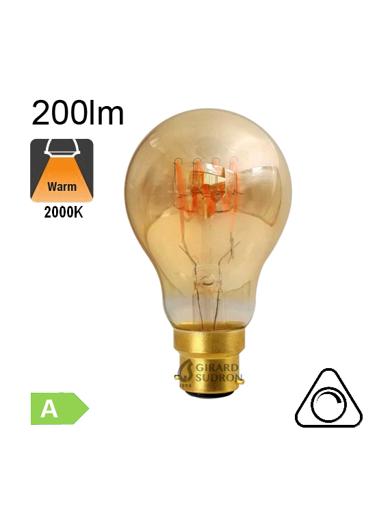 Standard Filament Loops LED B22 200lm 2000K Ambrée Dimmable