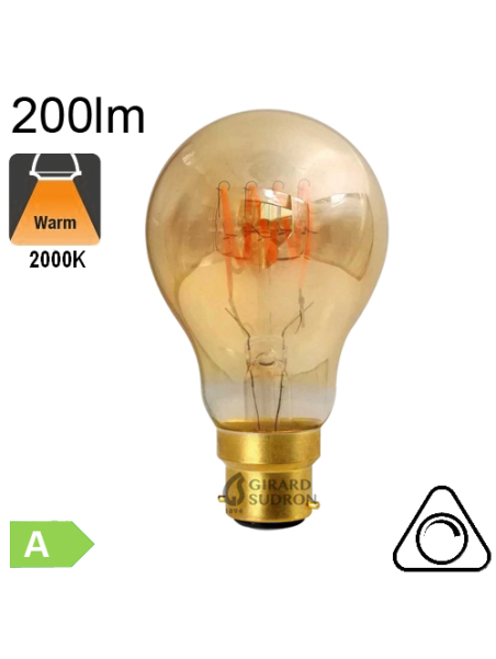 Standard Filament Loops LED B22 200lm 2000K Ambrée Dimmable