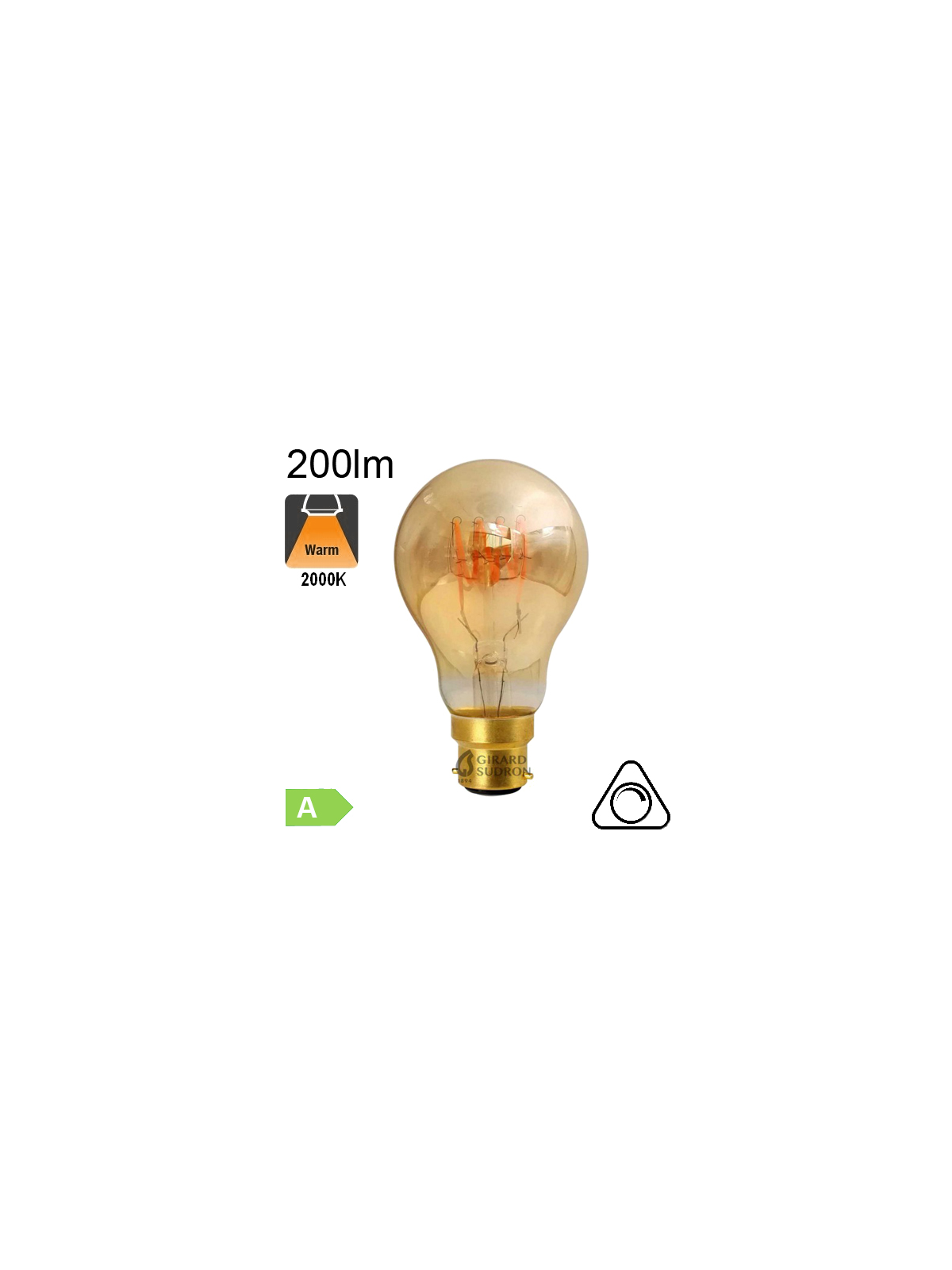 Standard Filament Loops LED B22 200lm 2000K Ambrée Dimmable