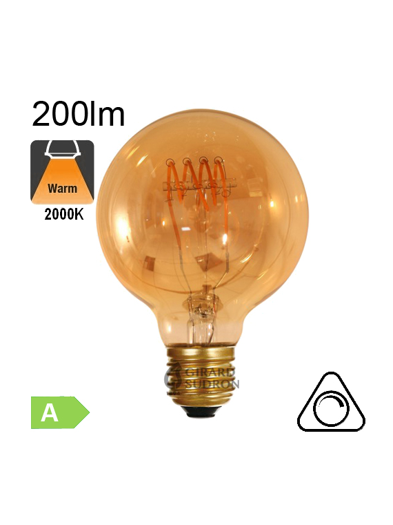 Globe Ø80 filament Loops LED E27 200lm 2000K Ambré Dimmable