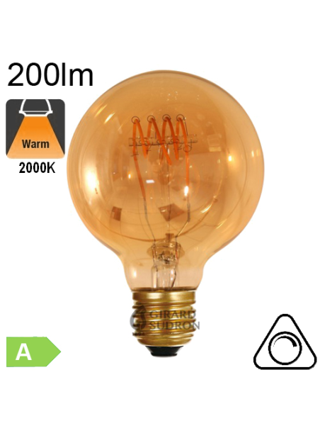 Globe Ø80 filament Loops LED E27 200lm 2000K Ambré Dimmable