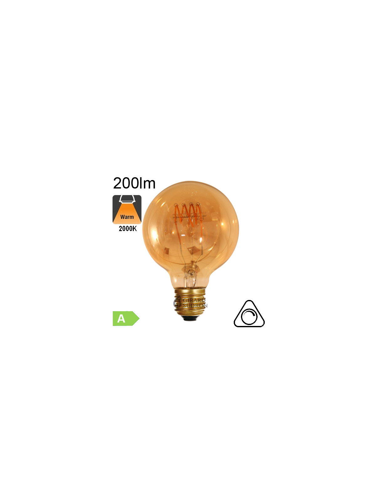 Globe Ø80 filament Loops LED E27 200lm 2000K Ambré Dimmable