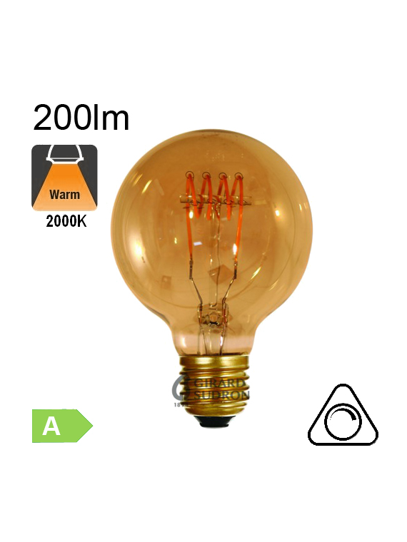 Globe Ø125 Filament Loops LED E27 200lm 2000K Ambré Dimmable