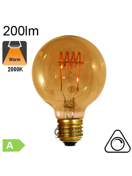 Globe Ø125 Filament Loops LED E27 200lm 2000K Ambré Dimmable