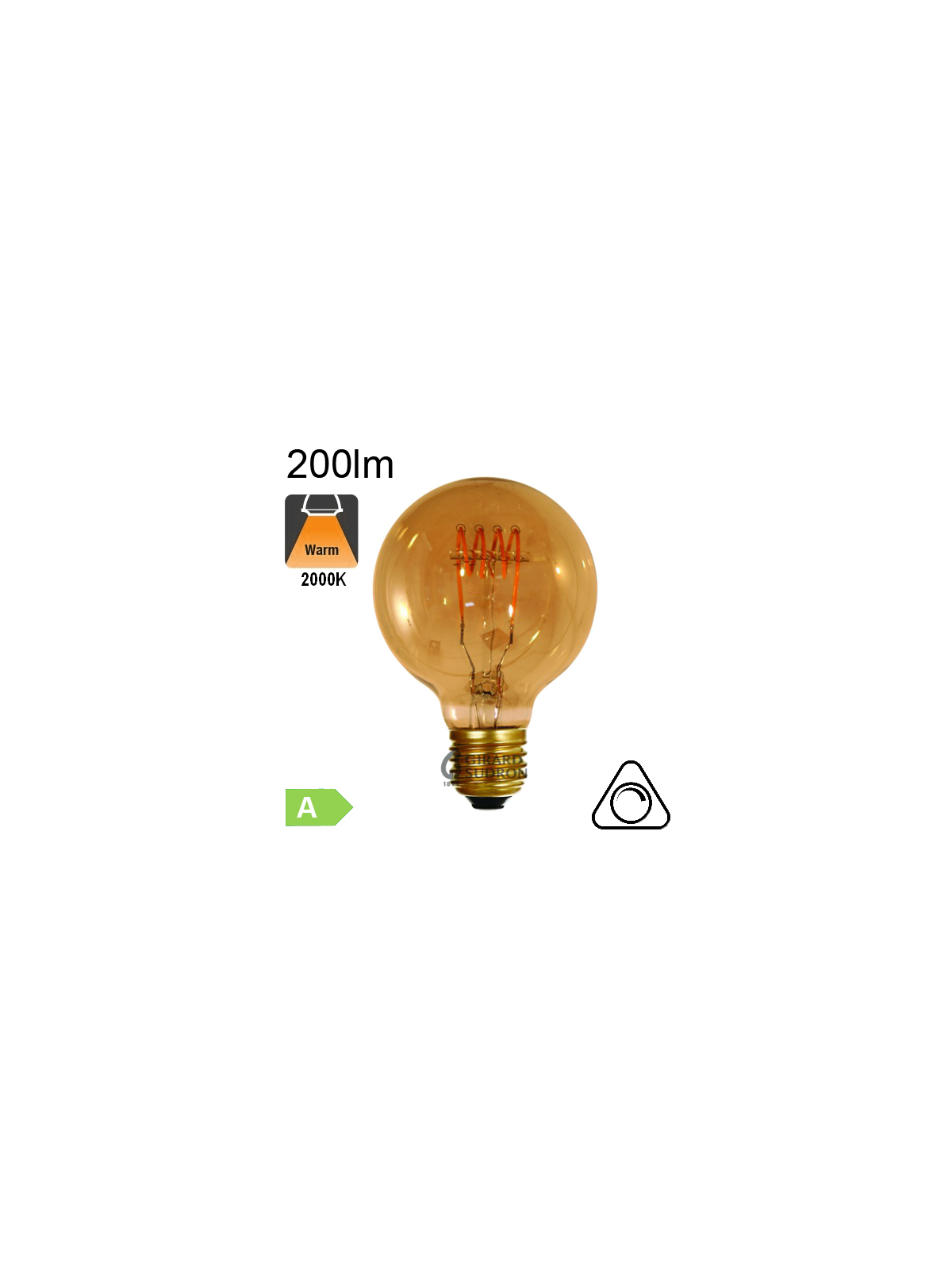 Globe Ø125 Filament Loops LED E27 200lm 2000K Ambré Dimmable