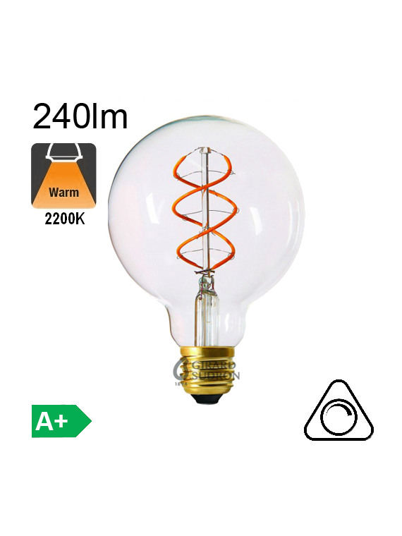 Globe Ø95 Filament Twisted LED E27 240lm 2200K Dimmable