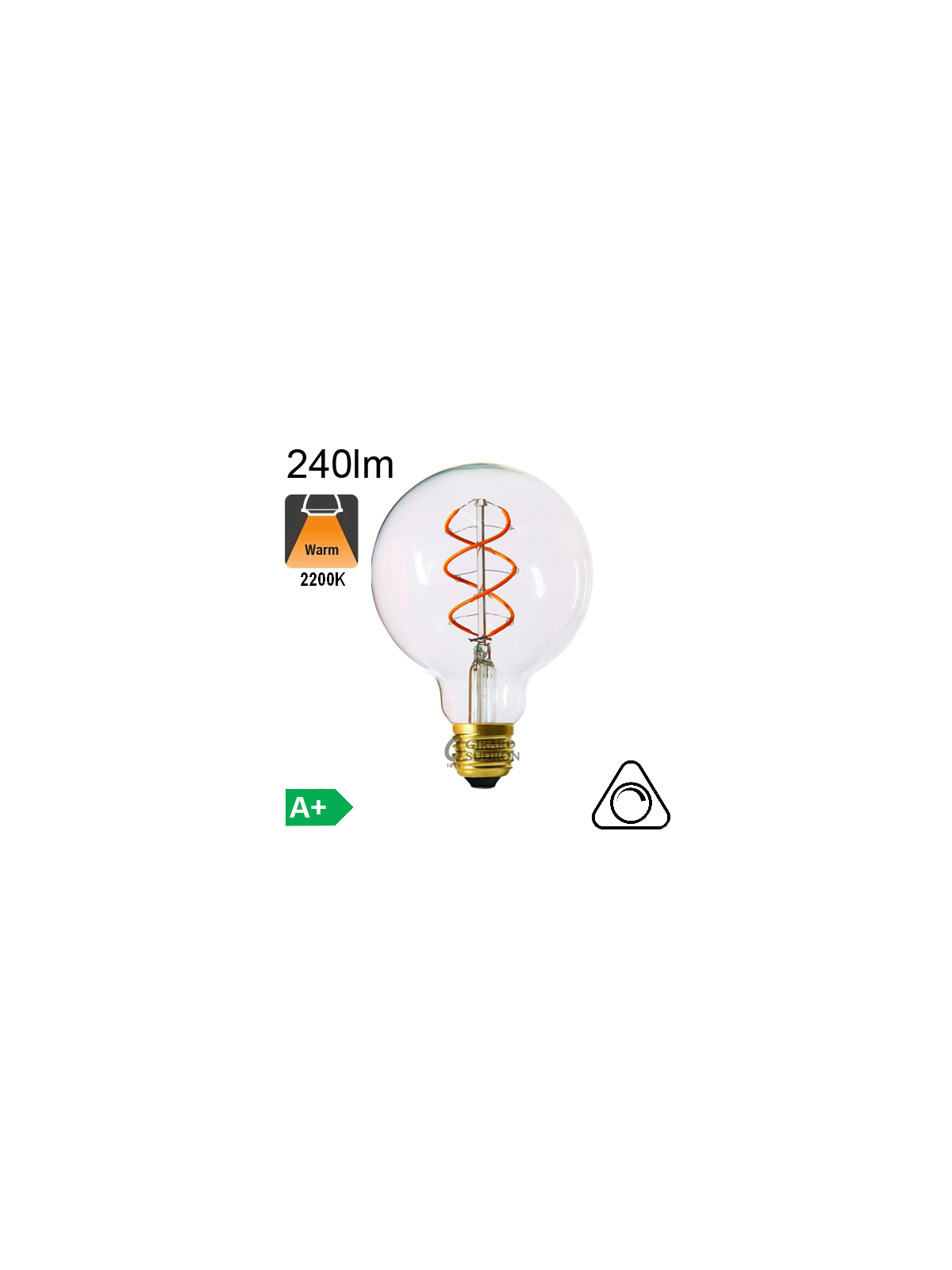 Globe Ø95 Filament Twisted LED E27 240lm 2200K Dimmable