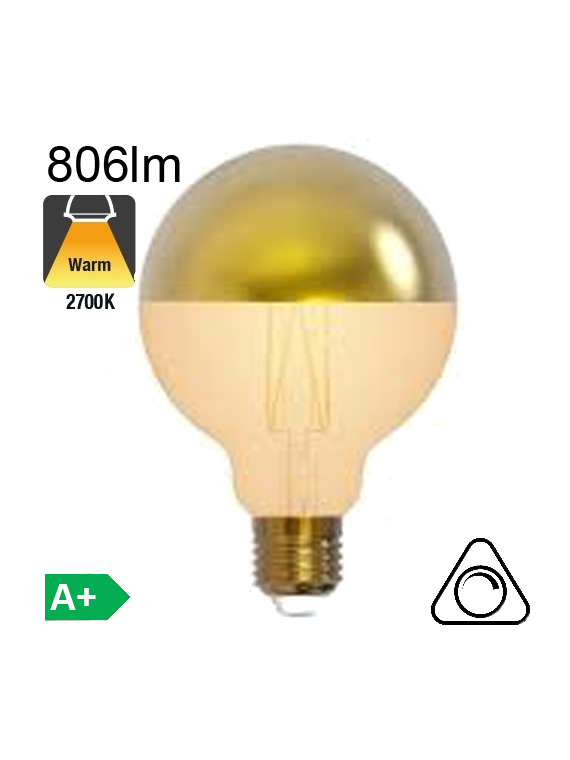 Globe Calotte Dorée Ø95 Filament LED E27 8W 806lm 2700K Dimmable