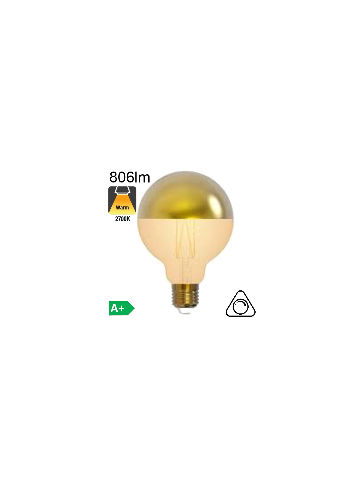 Globe Calotte Dorée Ø95 Filament LED E27 8W 806lm 2700K Dimmable