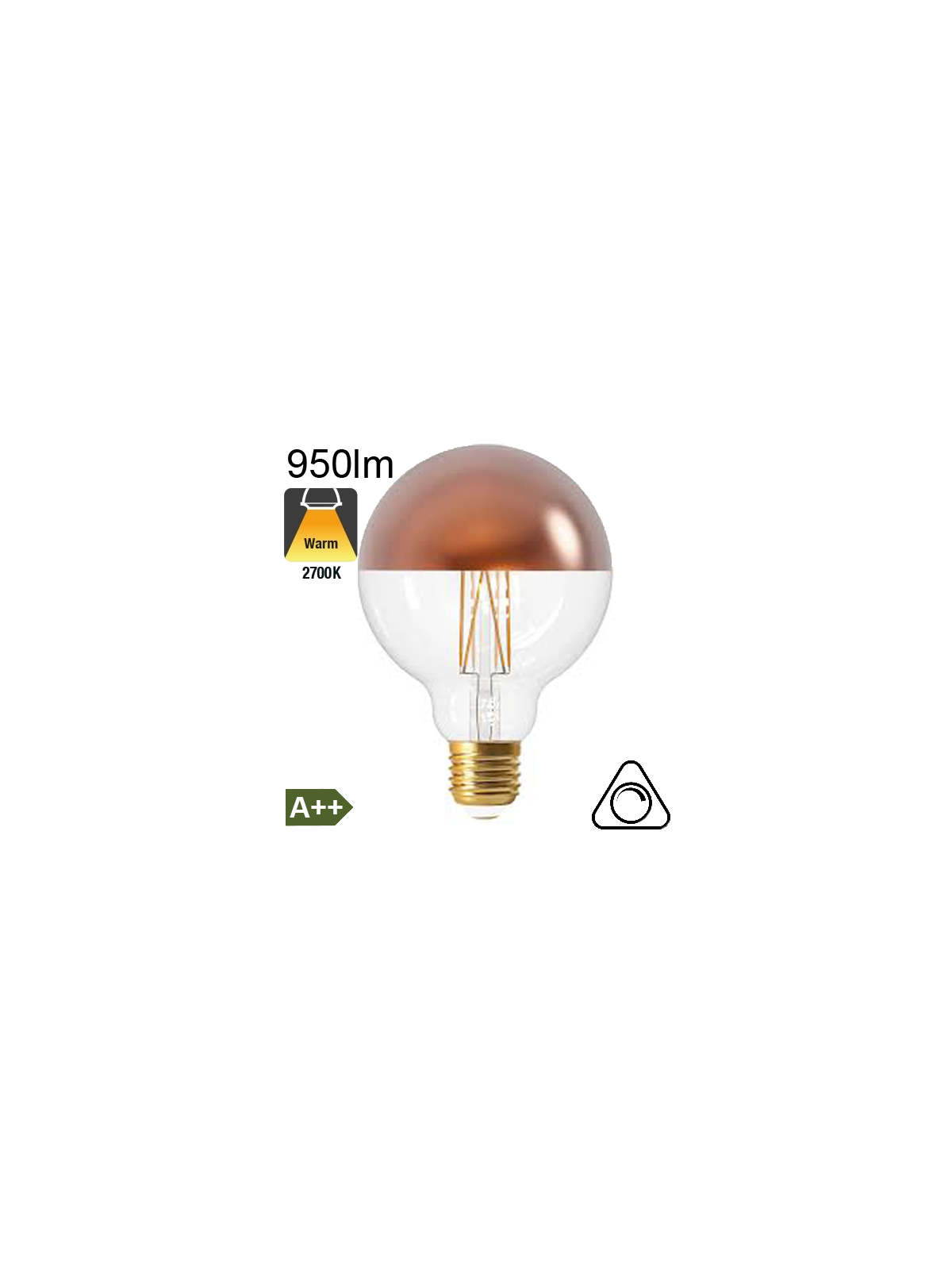 Globe Calotte Bronze Ø95 Filament LED E27 8W 950lm 2700K Dimmable