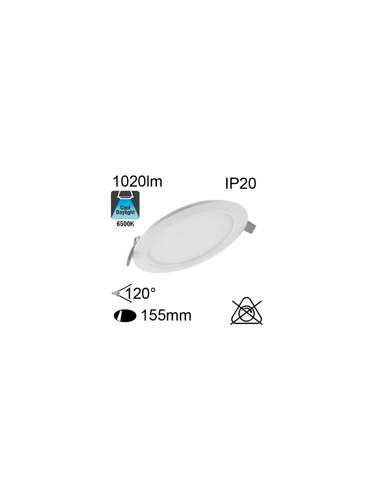 Encastré Led IP20 12W 1020lm 6500K