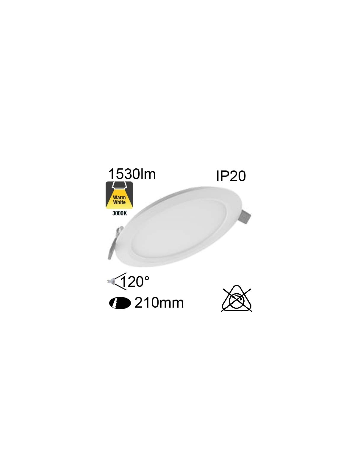 Encastré Led IP20 18W 1530lm 3000K